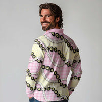Pink Palaka Hawaii Long Sleeve Polo Shirt Kukui Nut Pikake Lei Hawaiian Tapa Pattern - Polynesian Pride