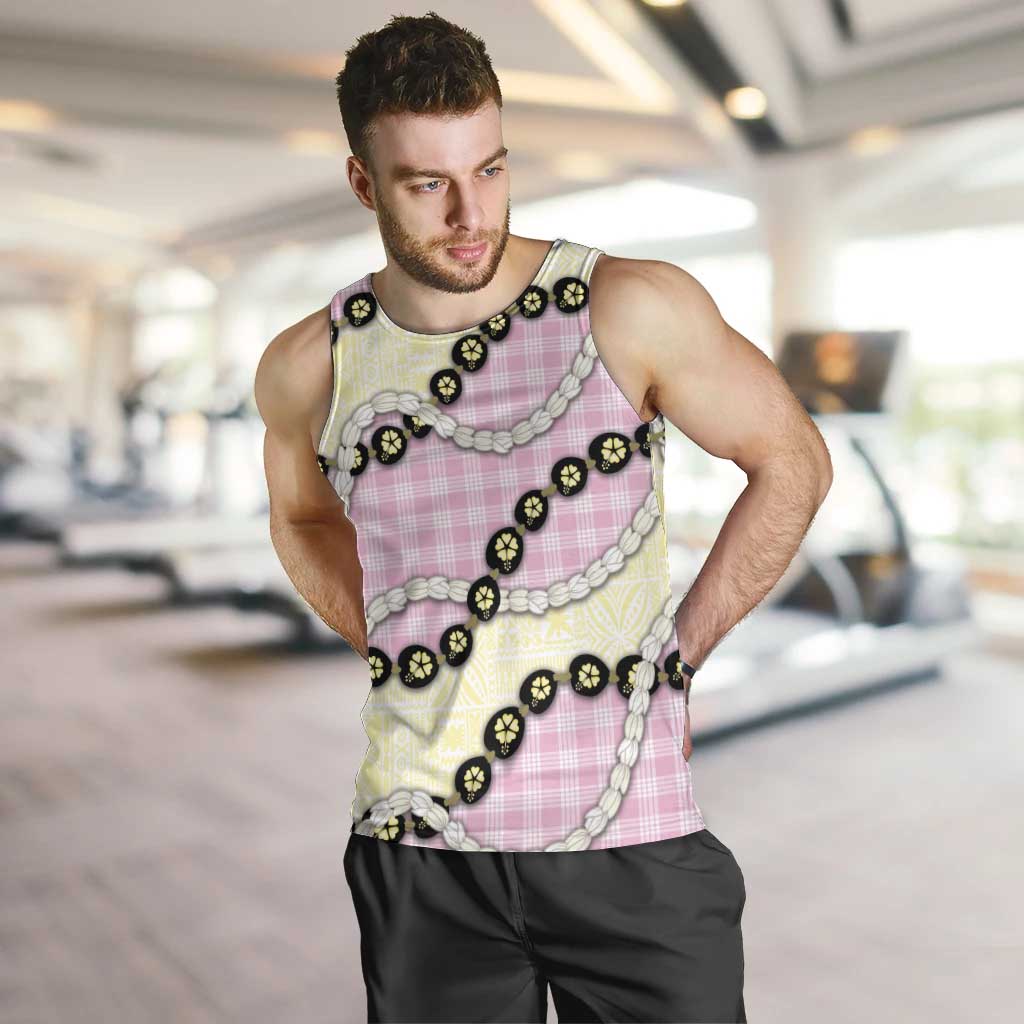 Pink Palaka Hawaii Men Tank Top Kukui Nut Pikake Lei Hawaiian Tapa Pattern - Polynesian Pride
