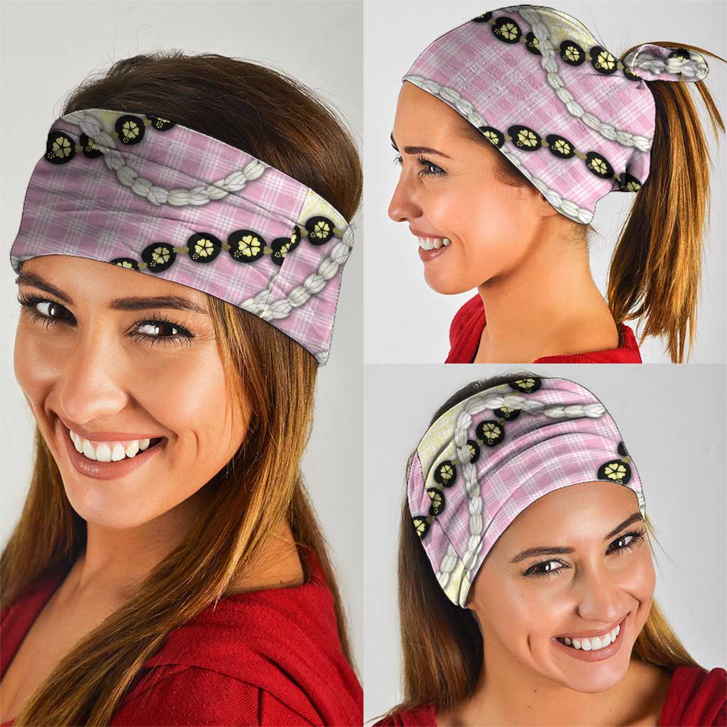 Pink Palaka Hawaii Neck Gaiter Kukui Nut Pikake Lei Hawaiian Tapa Pattern - Polynesian Pride
