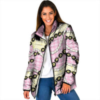 Pink Palaka Hawaii Padded Jacket Kukui Nut Pikake Lei Hawaiian Tapa Pattern - Polynesian Pride