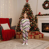 Pink Palaka Hawaii Christmas Pajama Set Kukui Nut Pikake Lei Hawaiian Tapa Pattern - Polynesian Pride