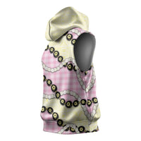 Pink Palaka Hawaii Sleeveless Hoodie Kukui Nut Pikake Lei Hawaiian Tapa Pattern - Polynesian Pride