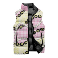 Pink Palaka Hawaii Sleeveless Puffer Jacket Kukui Nut Pikake Lei Hawaiian Tapa Pattern - Polynesian Pride