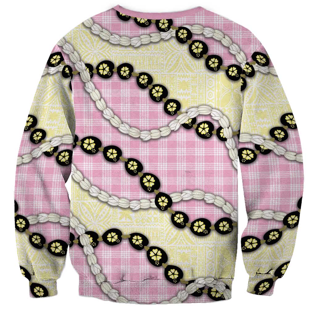 Pink Palaka Hawaii Sweatshirt Kukui Nut Pikake Lei Hawaiian Tapa Pattern - Polynesian Pride