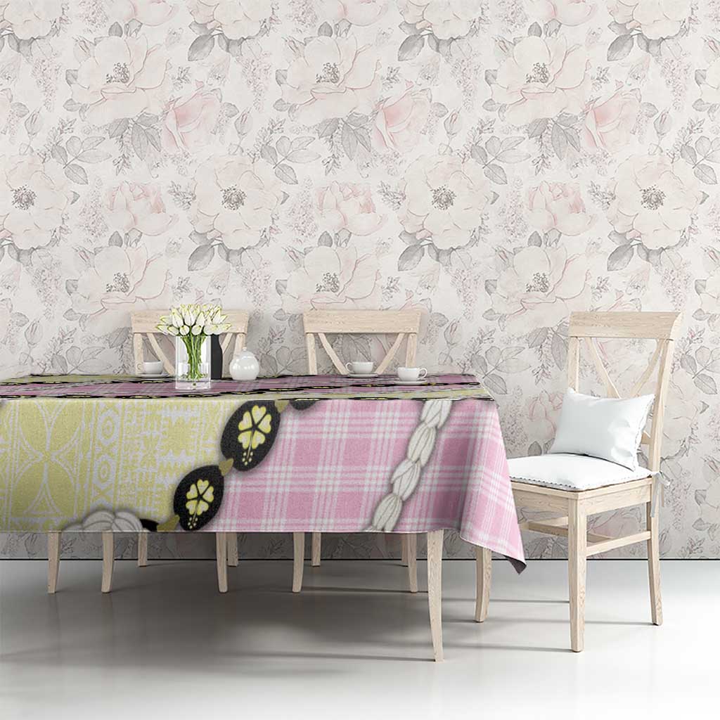Pink Palaka Hawaii Tablecloth Kukui Nut Pikake Lei Hawaiian Tapa Pattern - Polynesian Pride