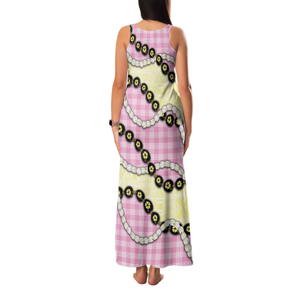 Pink Palaka Hawaii Tank Maxi Dress Kukui Nut Pikake Lei Hawaiian Tapa Pattern - Polynesian Pride