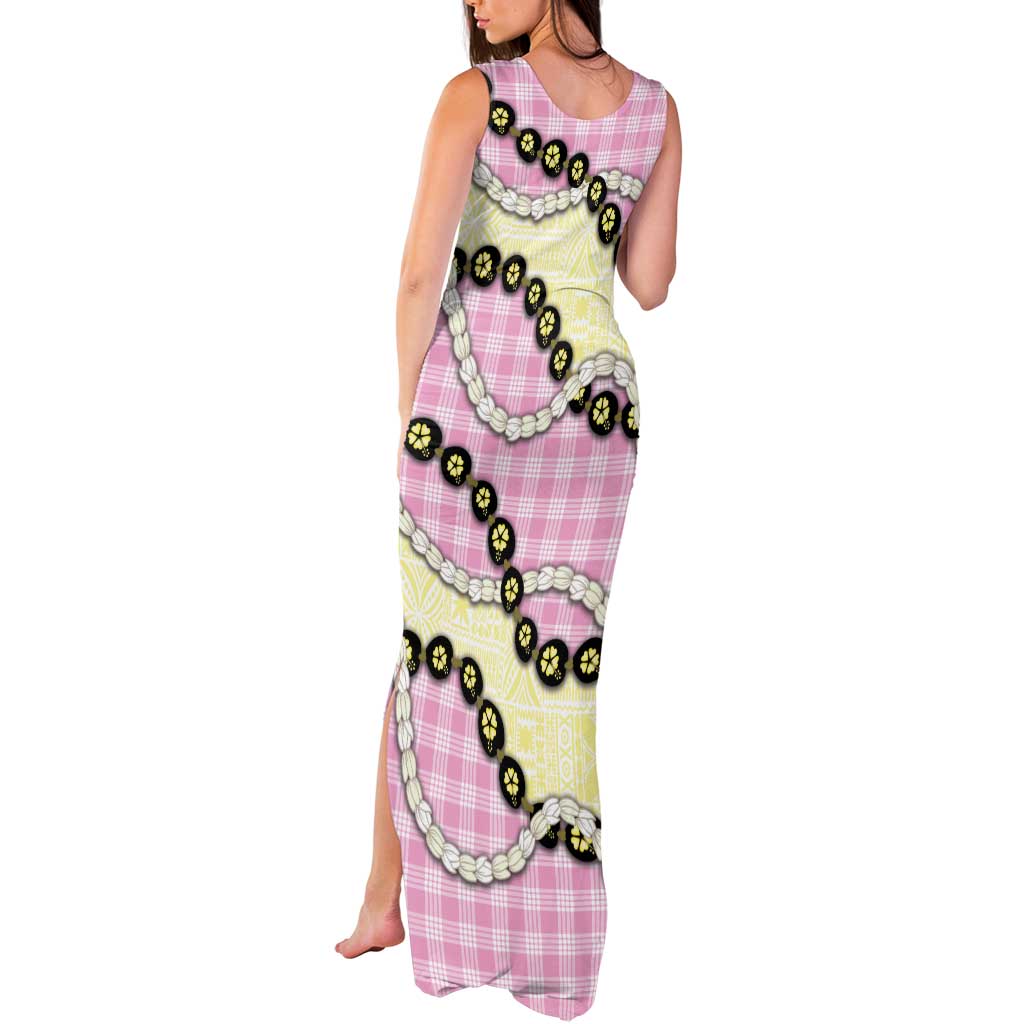 Pink Palaka Hawaii Tank Maxi Dress Kukui Nut Pikake Lei Hawaiian Tapa Pattern - Polynesian Pride