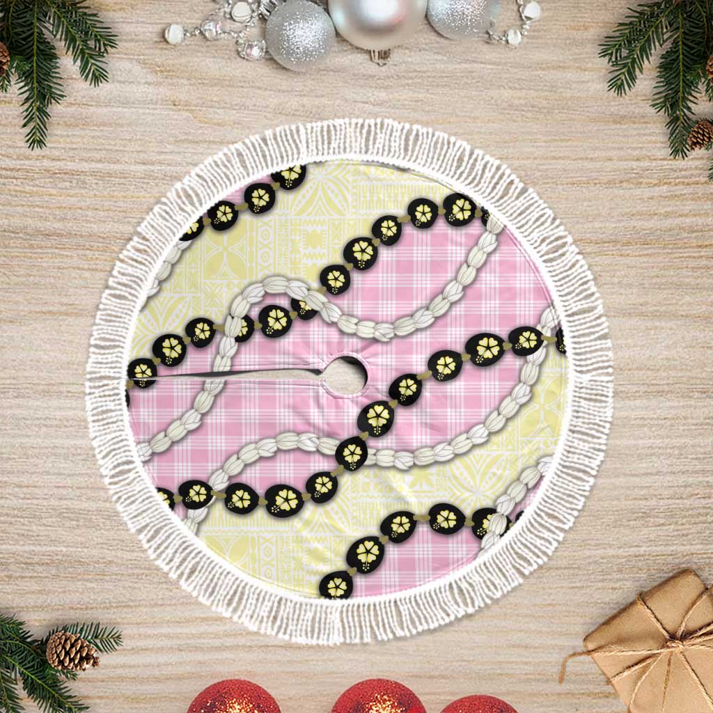 Pink Palaka Hawaii Tree Skirt Kukui Nut Pikake Lei Hawaiian Tapa Pattern - Polynesian Pride