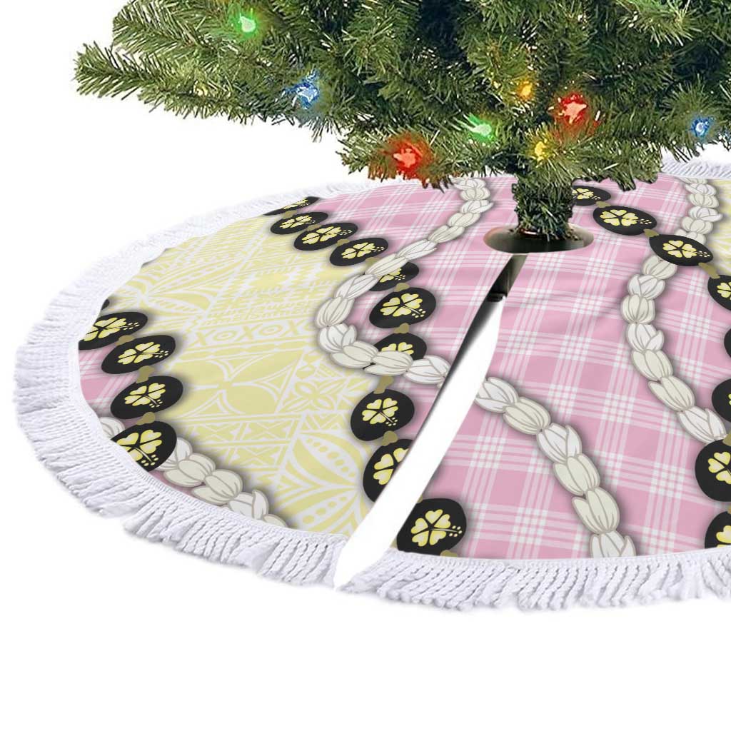 Pink Palaka Hawaii Tree Skirt Kukui Nut Pikake Lei Hawaiian Tapa Pattern - Polynesian Pride