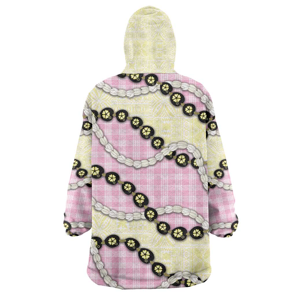 Pink Palaka Hawaii Wearable Blanket Hoodie Kukui Nut Pikake Lei Hawaiian Tapa Pattern - Polynesian Pride