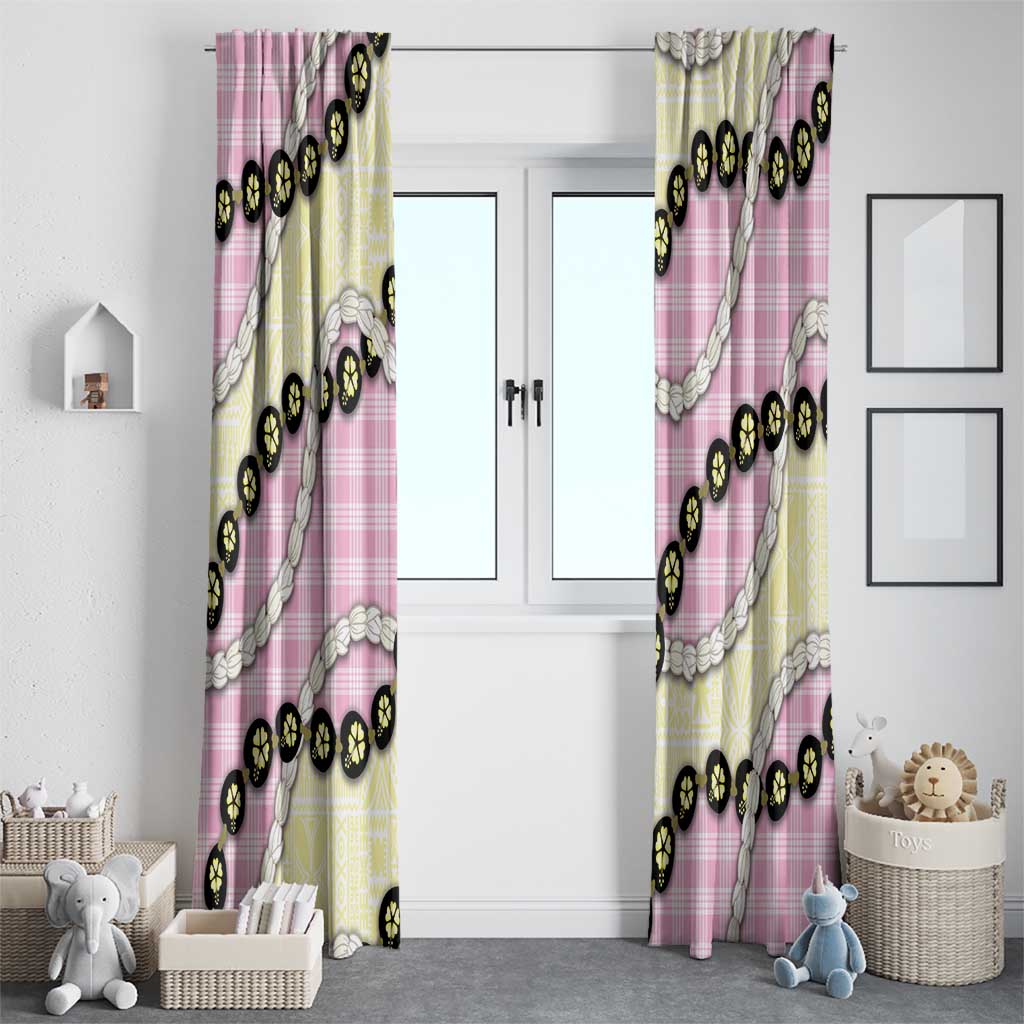 Pink Palaka Hawaii Window Curtain Kukui Nut Pikake Lei Hawaiian Tapa Pattern - Polynesian Pride