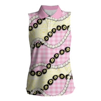 Pink Palaka Hawaii Women Sleeveless Polo Shirt Kukui Nut Pikake Lei Hawaiian Tapa Pattern - Polynesian Pride