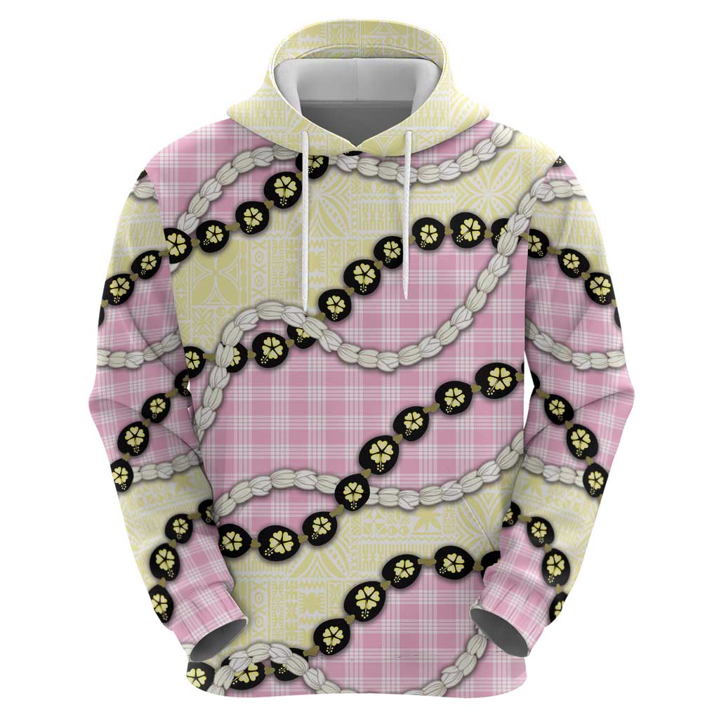 Pink Palaka Hawaii Zip Hoodie Kukui Nut Pikake Lei Hawaiian Tapa Pattern - Polynesian Pride
