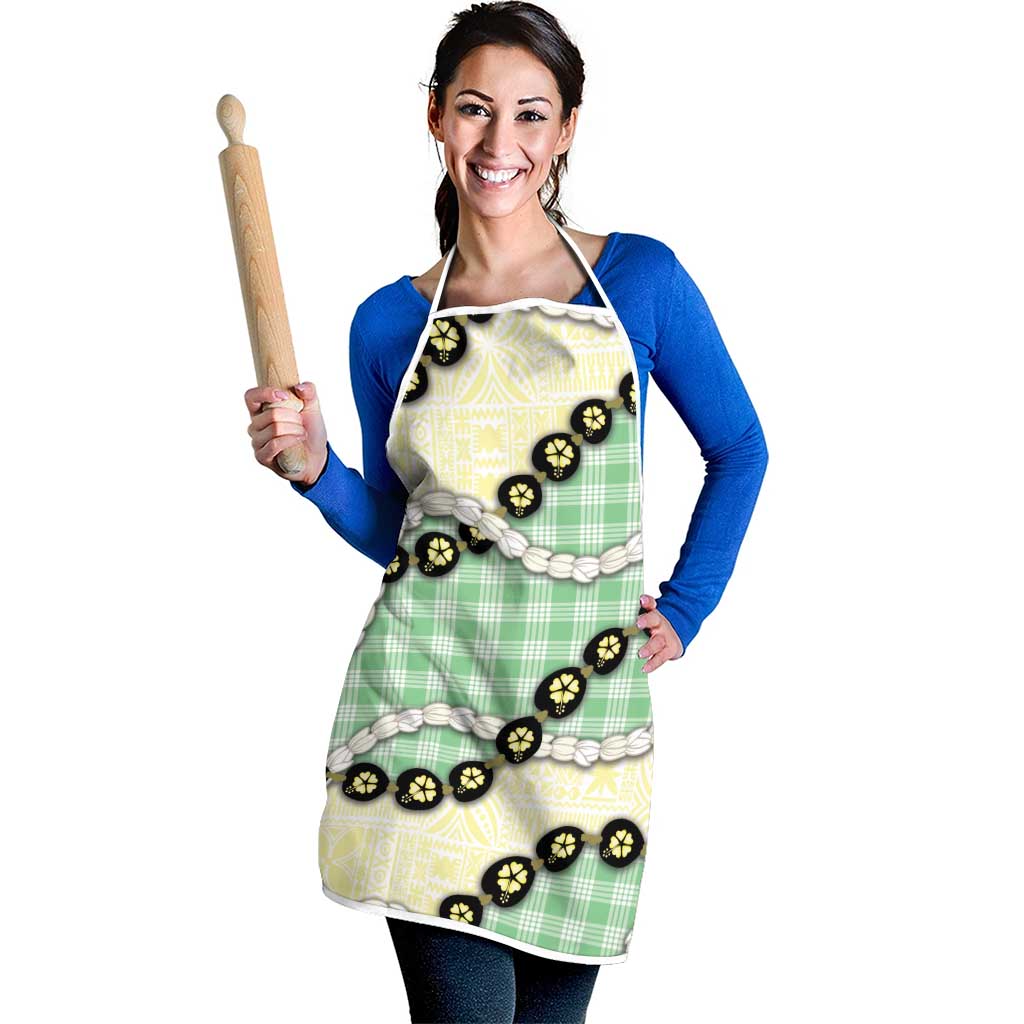 Green Palaka Hawaii Apron Kukui Nut Pikake Lei Hawaiian Tapa Pattern - Polynesian Pride