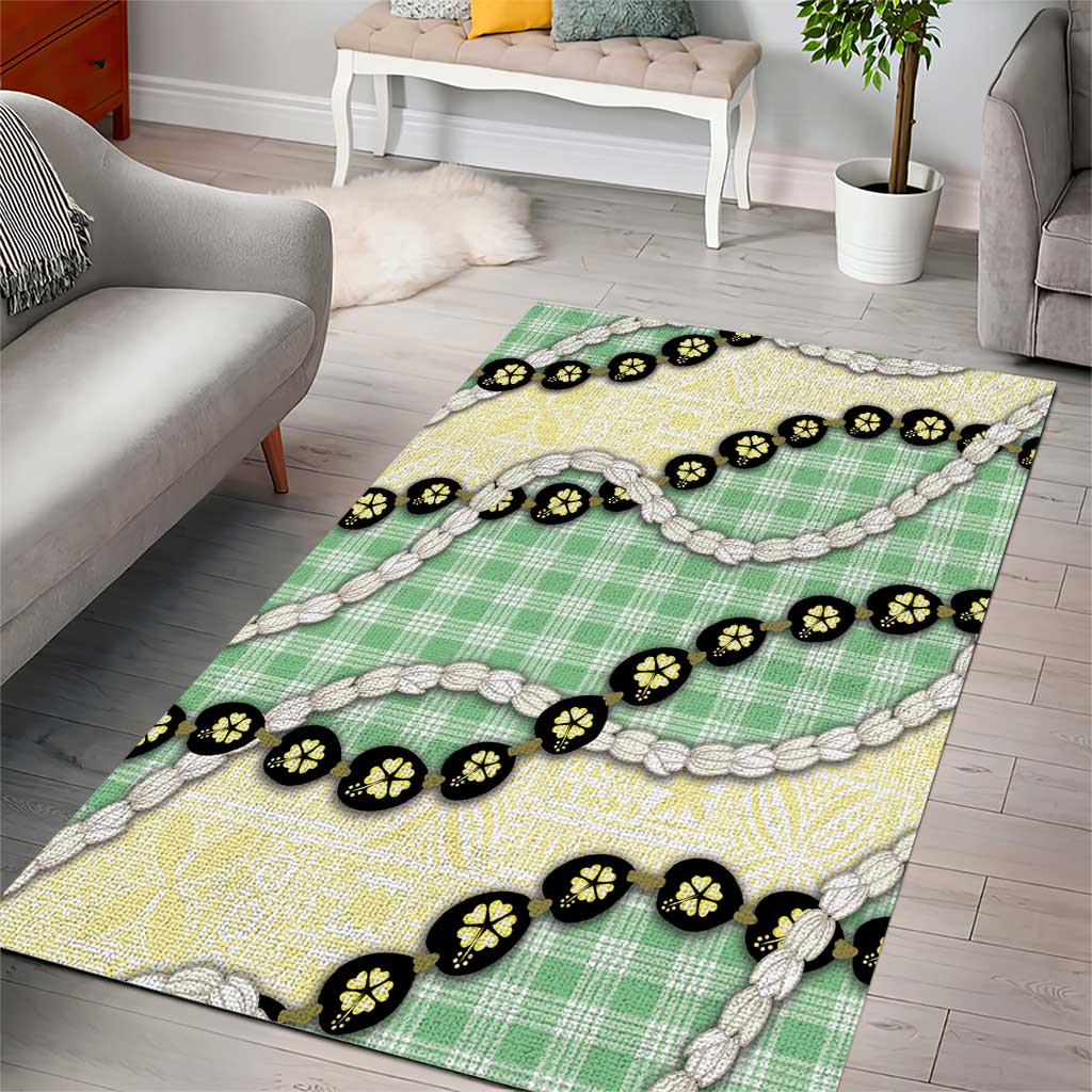 Green Palaka Hawaii Area Rug Kukui Nut Pikake Lei Hawaiian Tapa Pattern - Polynesian Pride