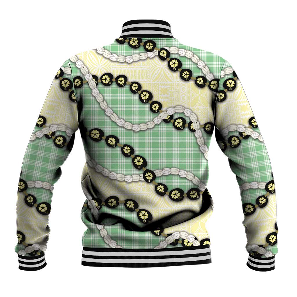 Green Palaka Hawaii Baseball Jacket Kukui Nut Pikake Lei Hawaiian Tapa Pattern - Polynesian Pride