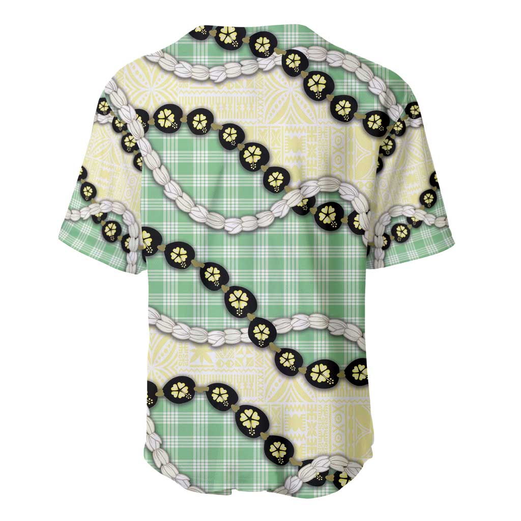 Green Palaka Hawaii Baseball Jersey Kukui Nut Pikake Lei Hawaiian Tapa Pattern - Polynesian Pride