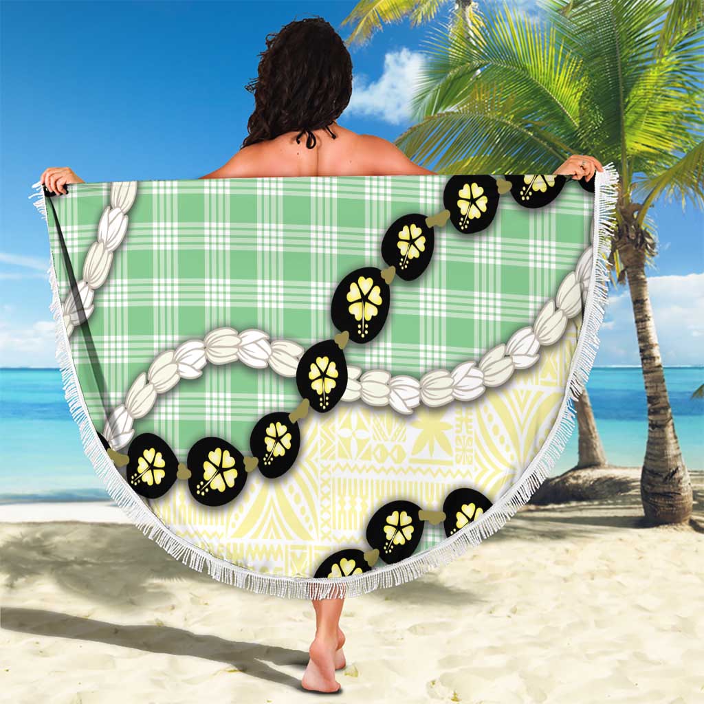Green Palaka Hawaii Beach Blanket Kukui Nut Pikake Lei Hawaiian Tapa Pattern - Polynesian Pride