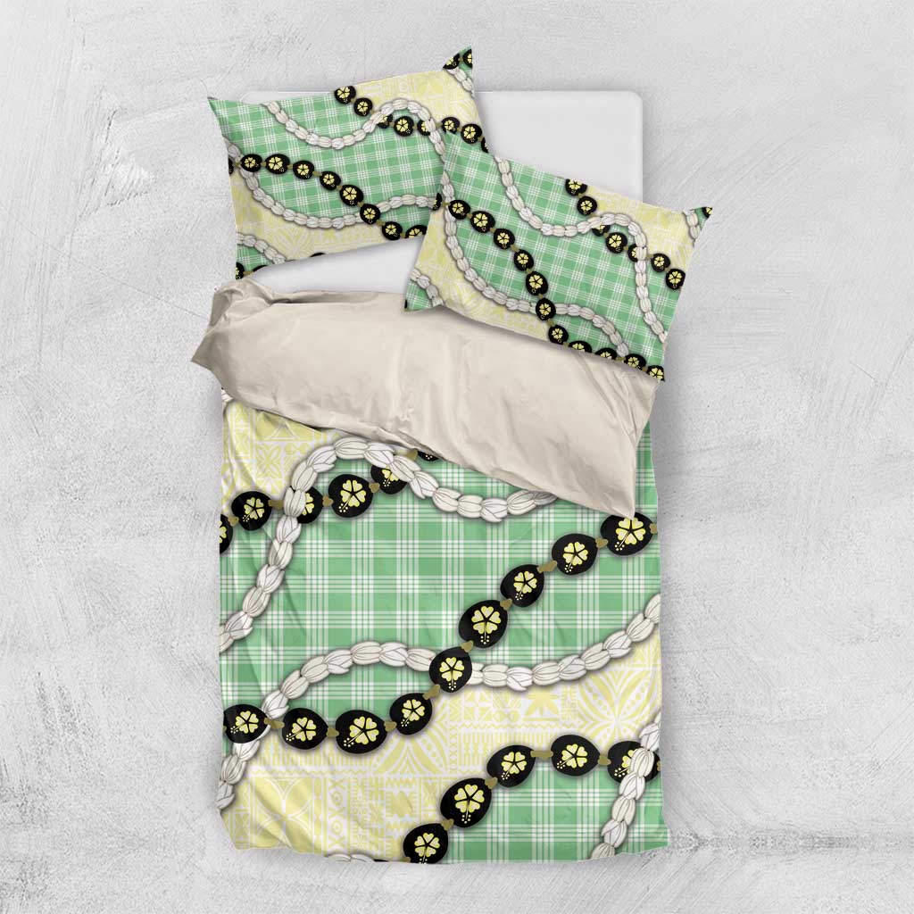 Green Palaka Hawaii Bedding Set Kukui Nut Pikake Lei Hawaiian Tapa Pattern - Polynesian Pride