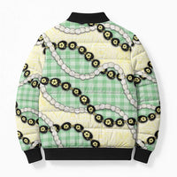 Green Palaka Hawaii Bomber Puffer Jacket Kukui Nut Pikake Lei Hawaiian Tapa Pattern - Polynesian Pride