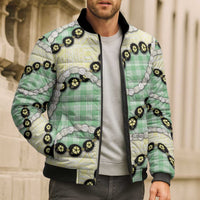 Green Palaka Hawaii Bomber Puffer Jacket Kukui Nut Pikake Lei Hawaiian Tapa Pattern - Polynesian Pride