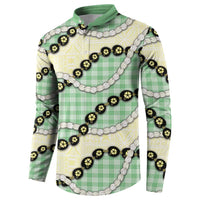 Green Palaka Hawaii Button Sweatshirt Kukui Nut Pikake Lei Hawaiian Tapa Pattern - Polynesian Pride