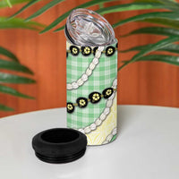 Green Palaka Hawaii 4 in 1 Can Cooler Tumbler Kukui Nut Pikake Lei Hawaiian Tapa Pattern - Polynesian Pride