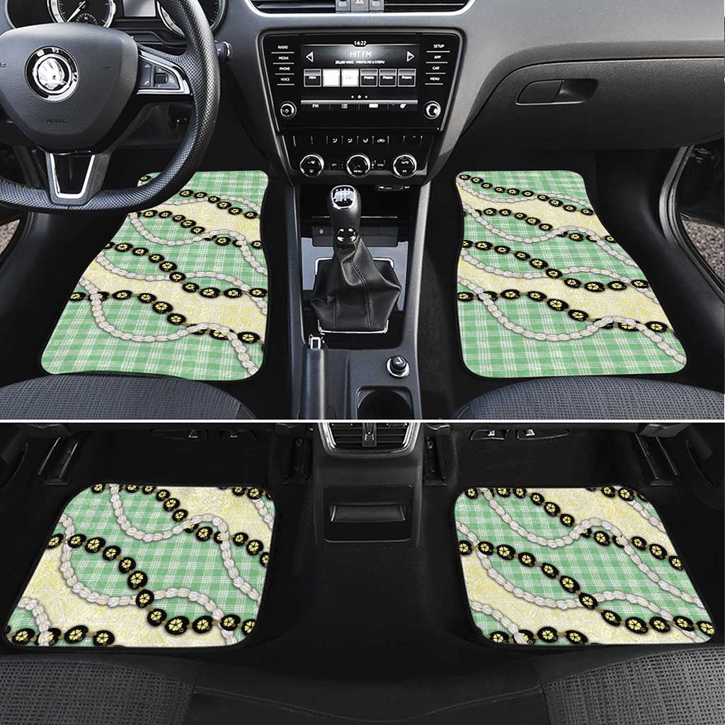 Green Palaka Hawaii Car Mats Kukui Nut Pikake Lei Hawaiian Tapa Pattern - Polynesian Pride