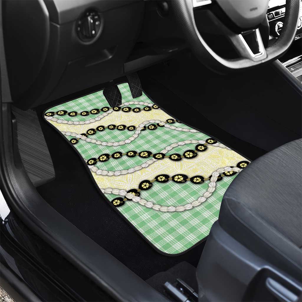 Green Palaka Hawaii Car Mats Kukui Nut Pikake Lei Hawaiian Tapa Pattern - Polynesian Pride