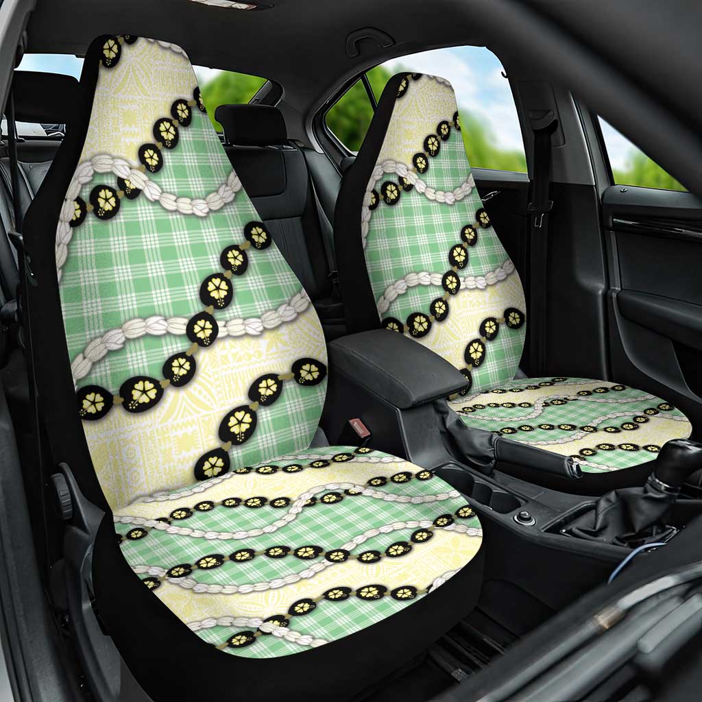 Green Palaka Hawaii Car Seat Cover Kukui Nut Pikake Lei Hawaiian Tapa Pattern - Polynesian Pride
