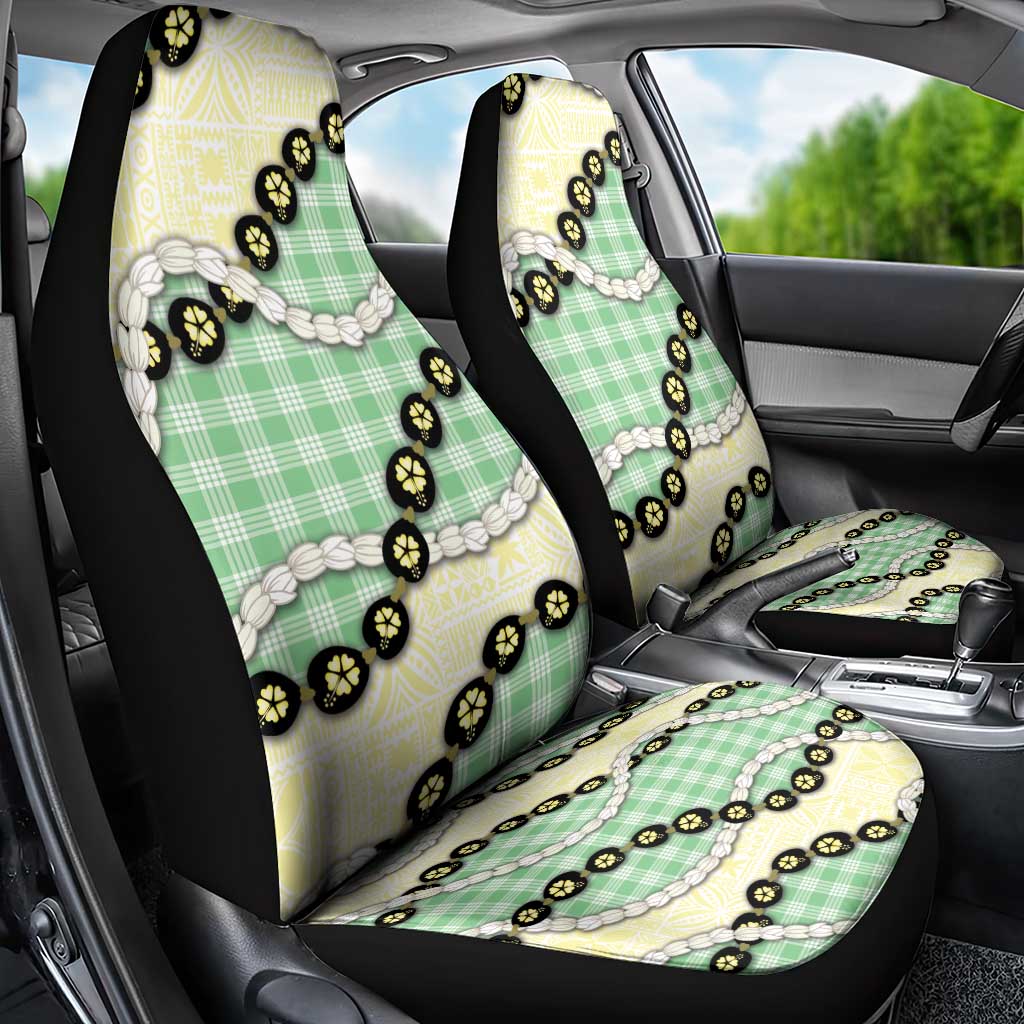 Green Palaka Hawaii Car Seat Cover Kukui Nut Pikake Lei Hawaiian Tapa Pattern - Polynesian Pride