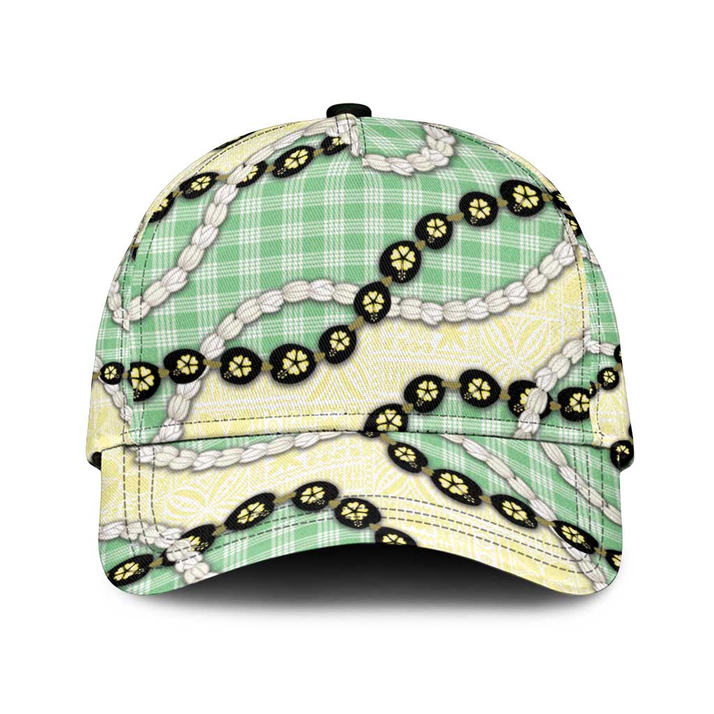 Green Palaka Hawaii Classic Cap Kukui Nut Pikake Lei Hawaiian Tapa Pattern - Polynesian Pride