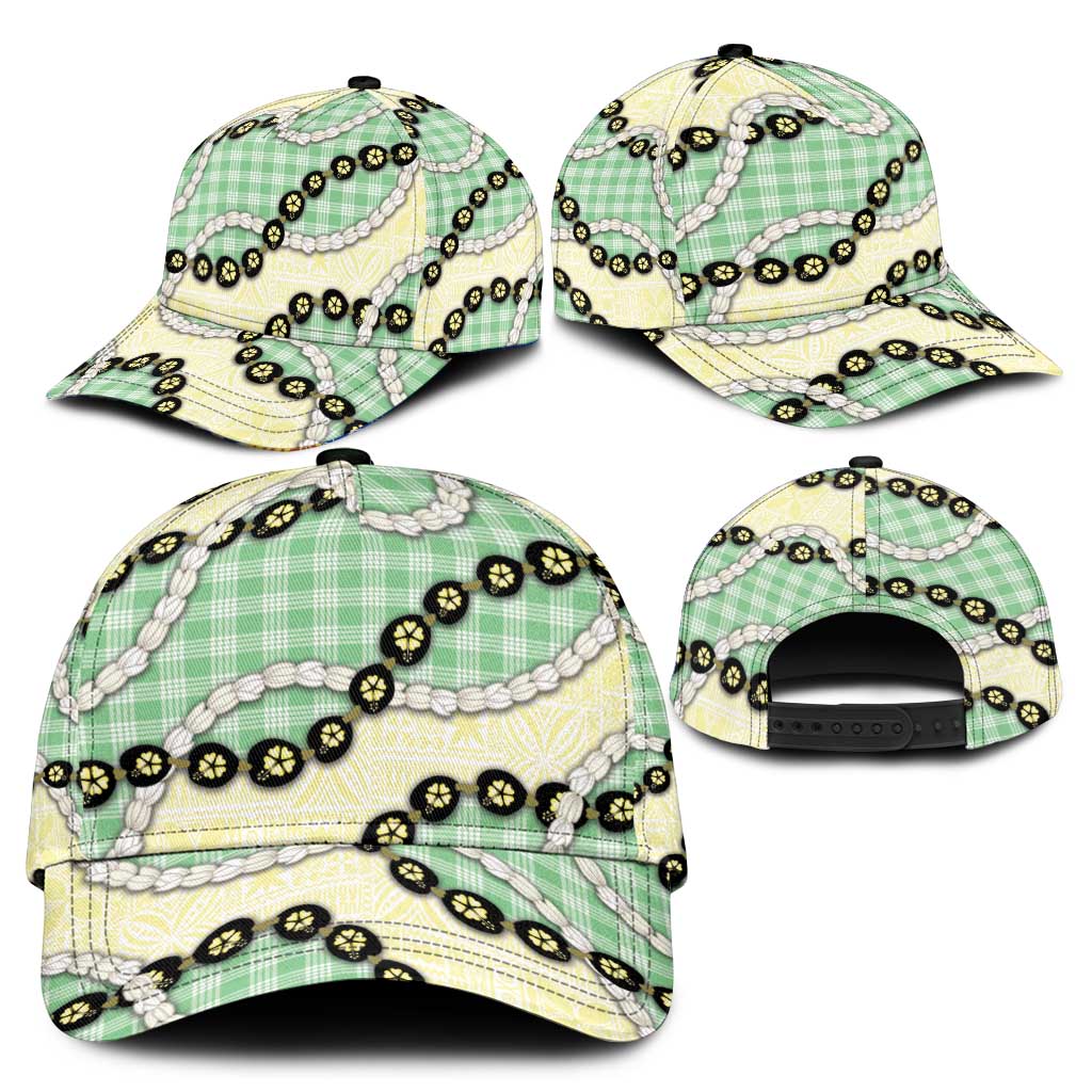 Green Palaka Hawaii Classic Cap Kukui Nut Pikake Lei Hawaiian Tapa Pattern - Polynesian Pride