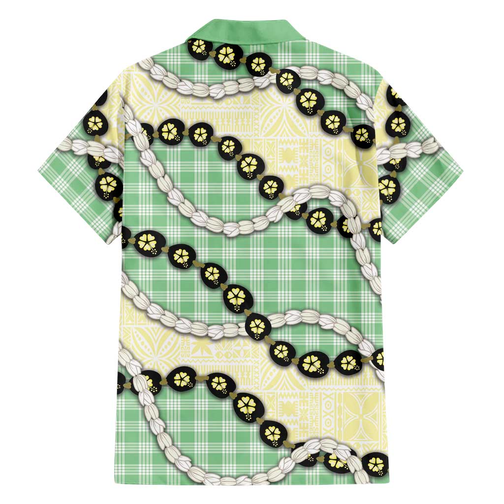 Green Palaka Hawaii Family Matching Puletasi and Hawaiian Shirt Kukui Nut Pikake Lei Hawaiian Tapa Pattern LT14 - Polynesian Pride