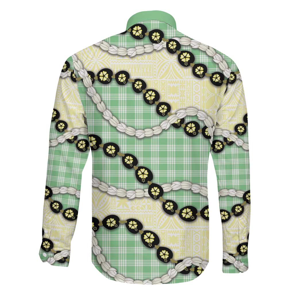 Green Palaka Hawaii Family Matching Puletasi and Hawaiian Shirt Kukui Nut Pikake Lei Hawaiian Tapa Pattern LT14 - Polynesian Pride