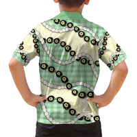 Green Palaka Hawaii Family Matching Short Sleeve Bodycon Dress and Hawaiian Shirt Kukui Nut Pikake Lei Hawaiian Tapa Pattern - Polynesian Pride