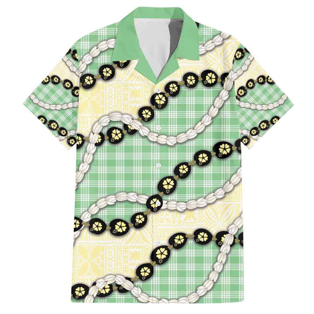 Green Palaka Hawaii Family Matching Short Sleeve Bodycon Dress and Hawaiian Shirt Kukui Nut Pikake Lei Hawaiian Tapa Pattern - Polynesian Pride