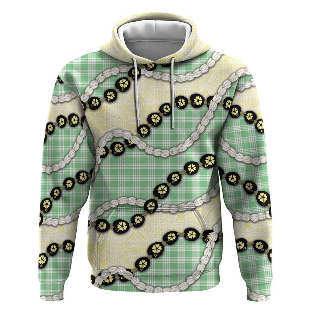 Green Palaka Hawaii Hoodie Kukui Nut Pikake Lei Hawaiian Tapa Pattern - Polynesian Pride