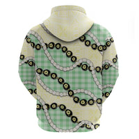 Green Palaka Hawaii Hoodie Kukui Nut Pikake Lei Hawaiian Tapa Pattern - Polynesian Pride