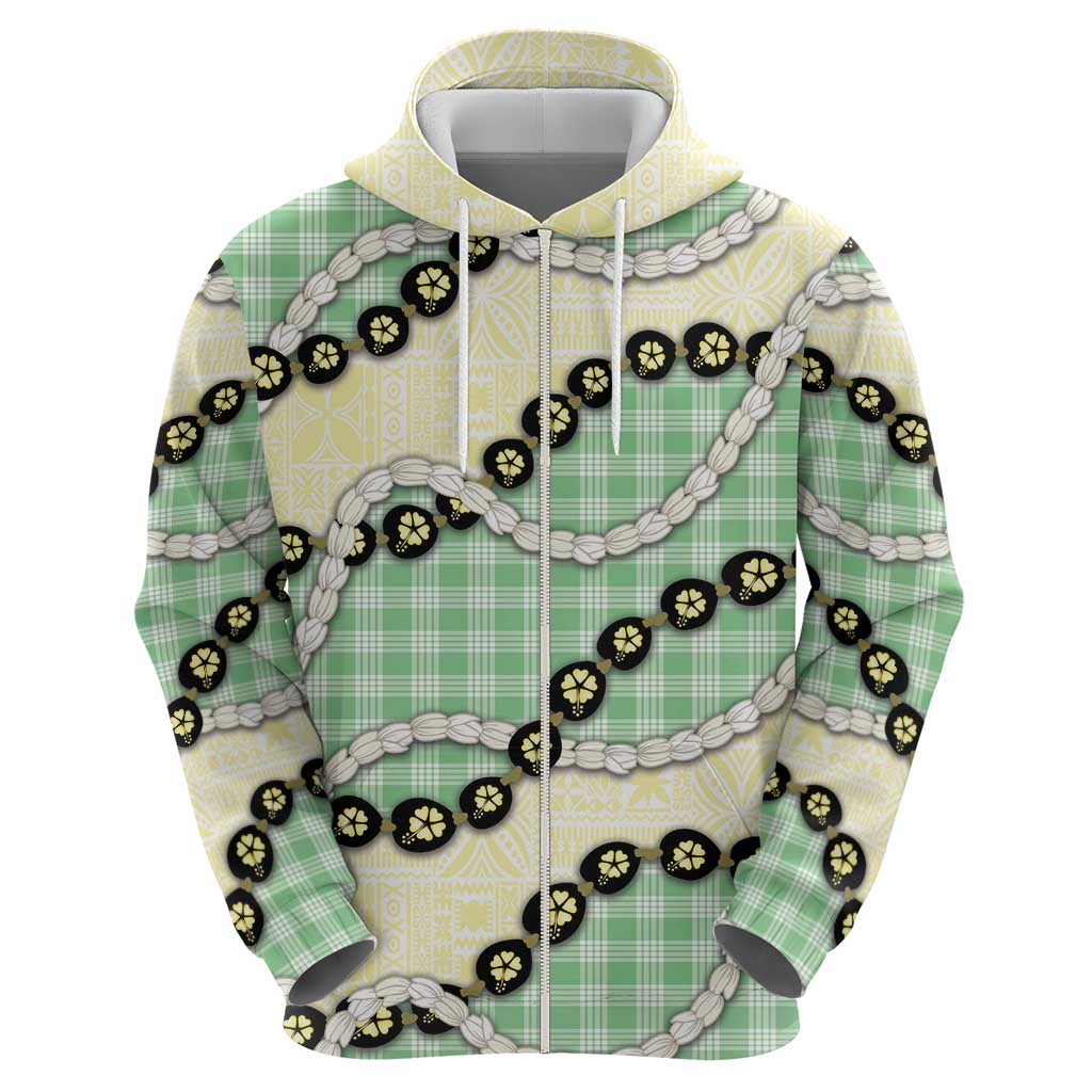 Green Palaka Hawaii Hoodie Kukui Nut Pikake Lei Hawaiian Tapa Pattern - Polynesian Pride