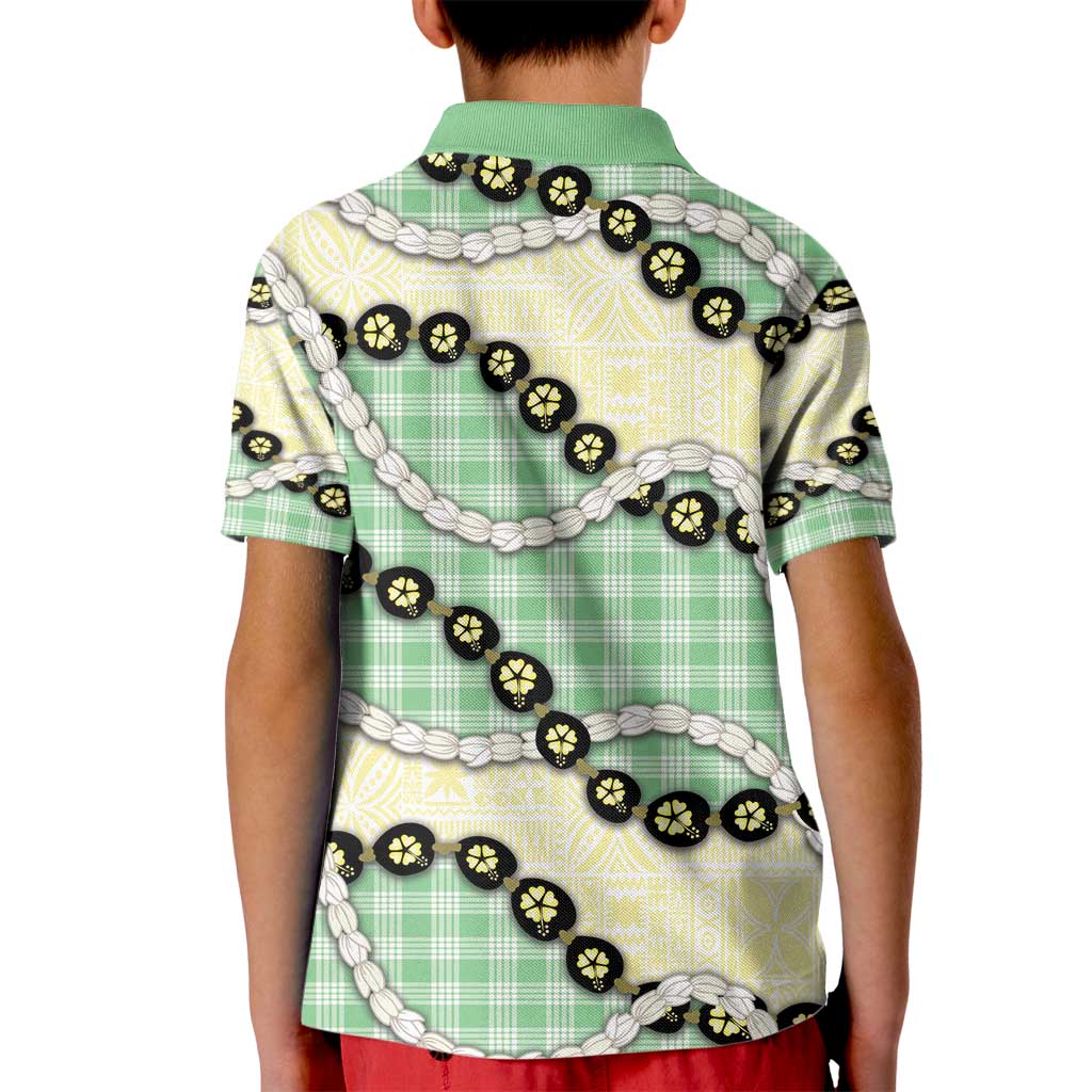 Green Palaka Hawaii Kid Polo Shirt Kukui Nut Pikake Lei Hawaiian Tapa Pattern - Polynesian Pride