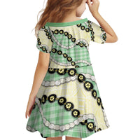 Green Palaka Hawaii Kid Short Sleeve Dress Kukui Nut Pikake Lei Hawaiian Tapa Pattern - Polynesian Pride