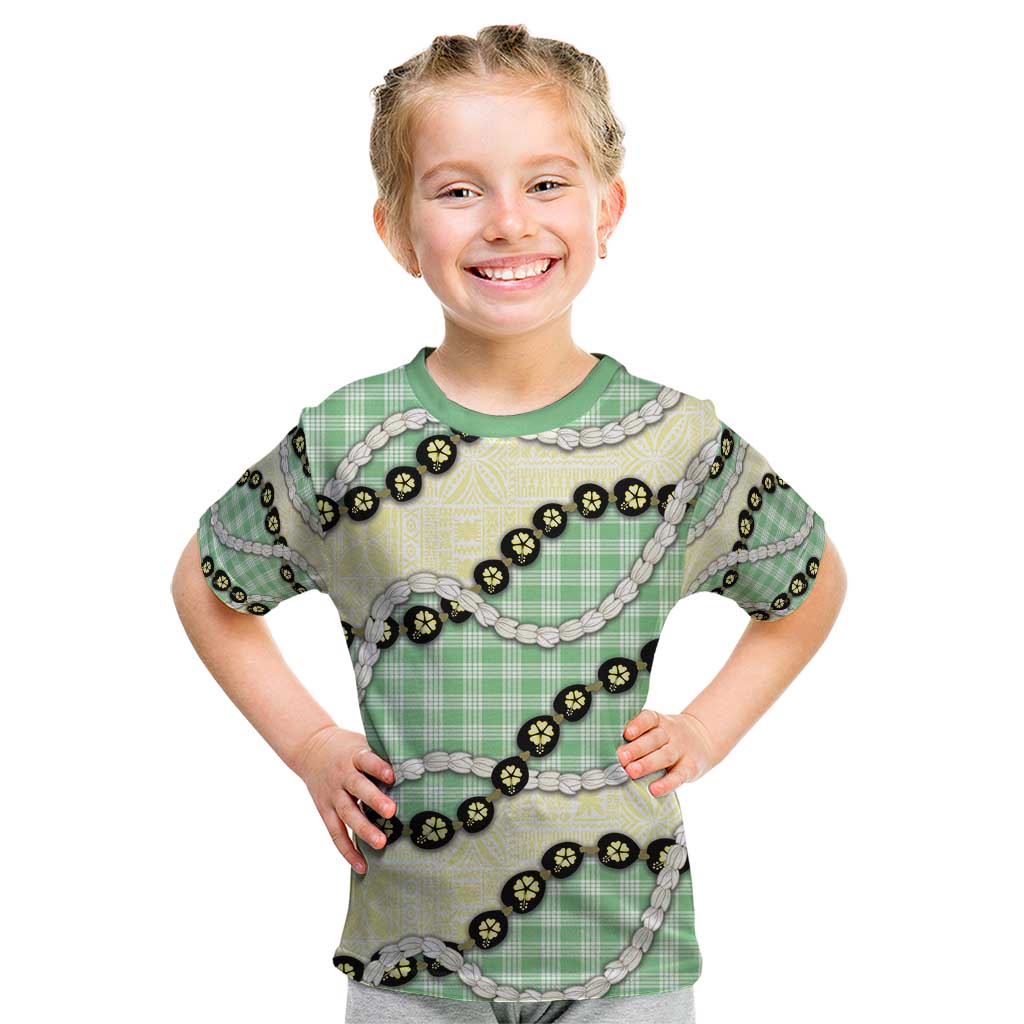 Green Palaka Hawaii Kid T Shirt Kukui Nut Pikake Lei Hawaiian Tapa Pattern - Polynesian Pride