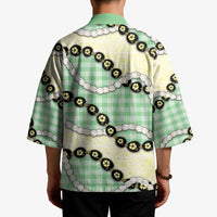 Green Palaka Hawaii Kimono Kukui Nut Pikake Lei Hawaiian Tapa Pattern - Polynesian Pride