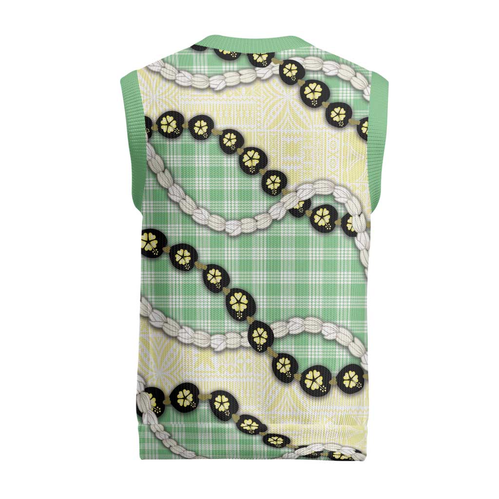 Green Palaka Hawaii Christmas Knitted V-Neck Vest Kukui Nut Pikake Lei Hawaiian Tapa Pattern - Polynesian Pride