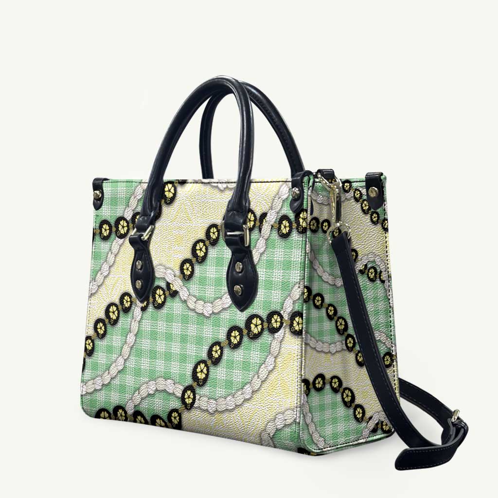 Green Palaka Hawaii Leather Bag Kukui Nut Pikake Lei Hawaiian Tapa Pattern - Polynesian Pride