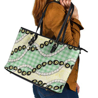 Green Palaka Hawaii Leather Tote Bag Kukui Nut Pikake Lei Hawaiian Tapa Pattern - Polynesian Pride