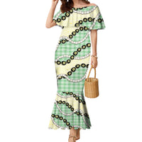 Green Palaka Hawaii Mermaid Dress Kukui Nut Pikake Lei Hawaiian Tapa Pattern - Polynesian Pride