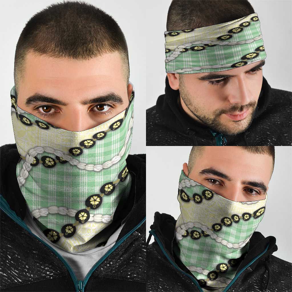 Green Palaka Hawaii Neck Gaiter Kukui Nut Pikake Lei Hawaiian Tapa Pattern - Polynesian Pride