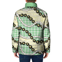 Green Palaka Hawaii Padded Jacket Kukui Nut Pikake Lei Hawaiian Tapa Pattern - Polynesian Pride